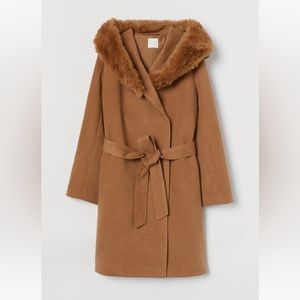 NWOT H&M Hooded Coat with Tie - Dark Beige